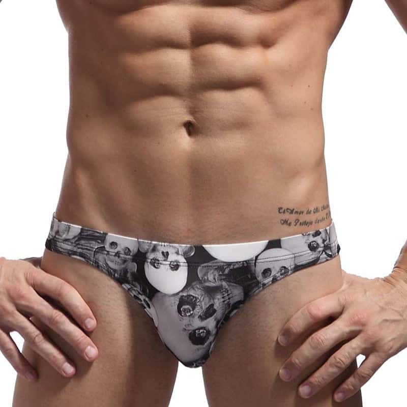Men's Skinny Skull Print Swim Briefs - YK039 - YDressup