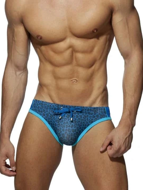 Men's Leopard Printed Anti-Awkward Cup Swim Briefs - YK027 - YDressup