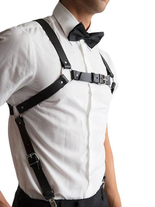 Men's Leather Harness Wearing Suit Adjustable Chest Harness - KB001