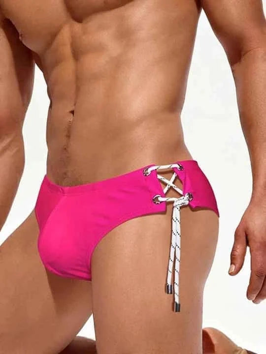 Men's Single Side Tether Low Rise Swim Briefs - YK035 - YDressup