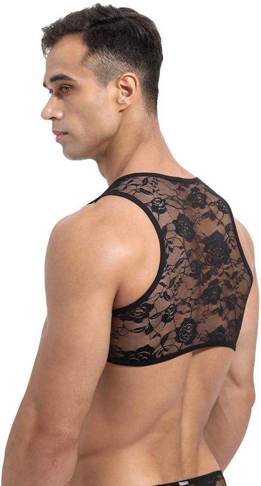 Men's Sissy Lace Floral Muscle Tank Top - CT001 - YDressup