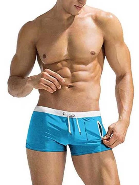 Solid Color Side Zip Swim Shorts - YK008