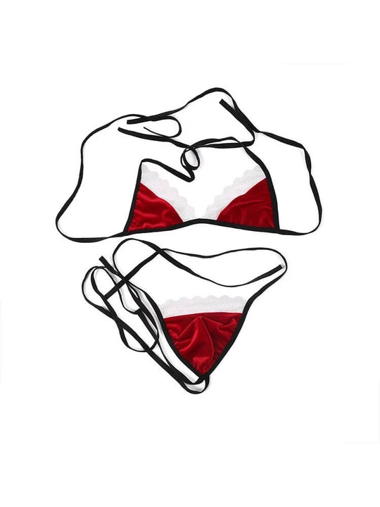 Men's Sexy Lace Red Christmas Bikini Set - QQNY033