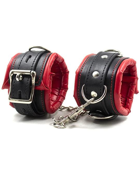 Black And Red Leather Sponge Handcuffs & Anklets - PJ020