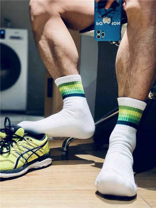D.M Rainbow Striped Sports Cotton Socks - WZ002