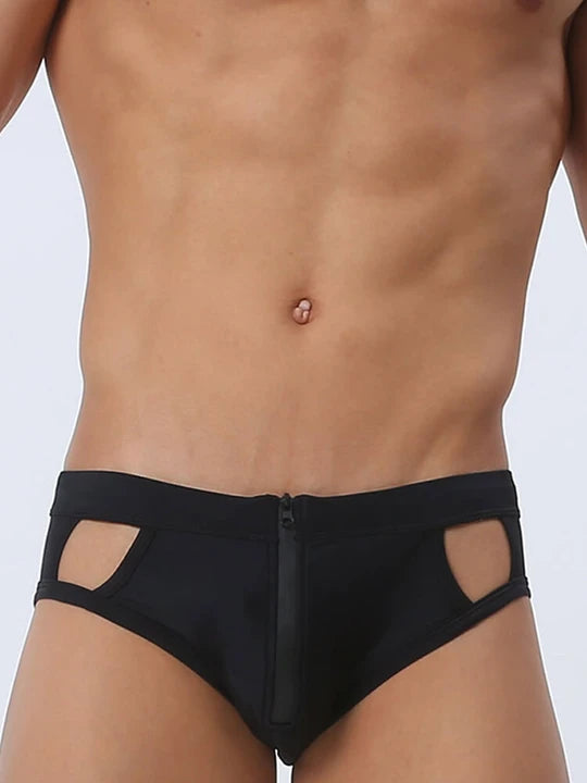 Men's Sexy Mesh Hollow Front Zipper Swim Briefs - YK058 - YDressup