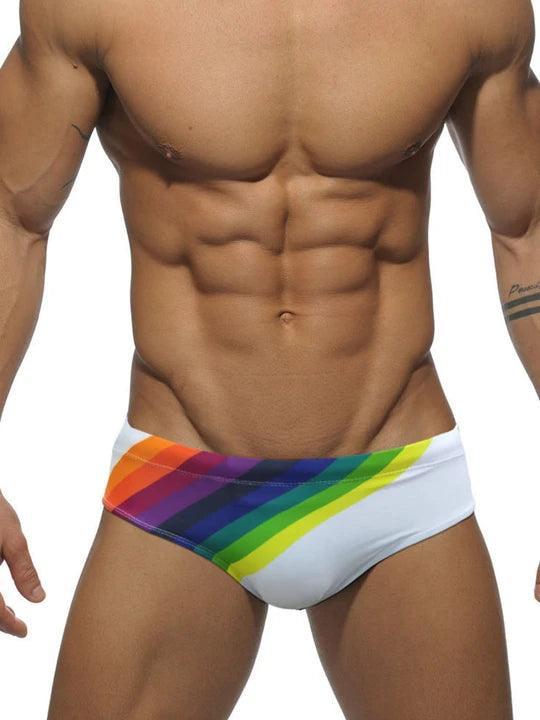 Men's Rainbow Print Low Waist Triangle Swim Briefs - YK014 - YDressup
