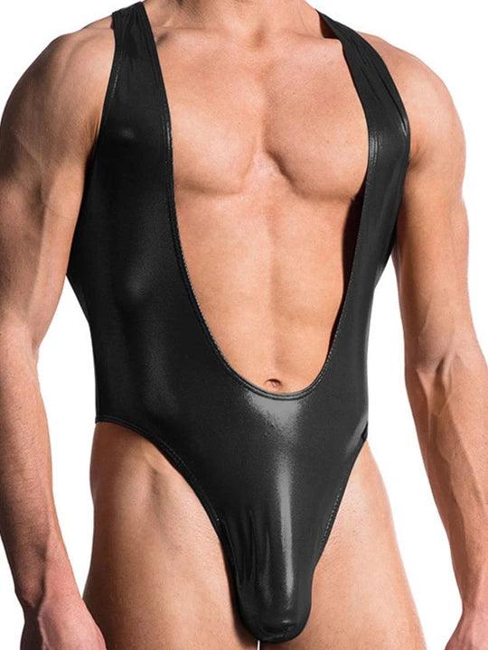 Men's Matte Faux Leather Bodysuit - LTY026 - YDressup