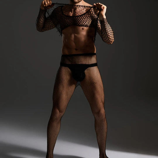 Men's Open Crotch Rhinestone Fishnet Pantyhose - CW026 - YDressup