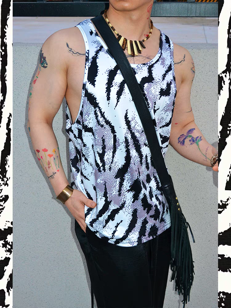 Unique Hip Hop American Street Style Loose Casual Sports Zebra Print Tank Top - SBS066
