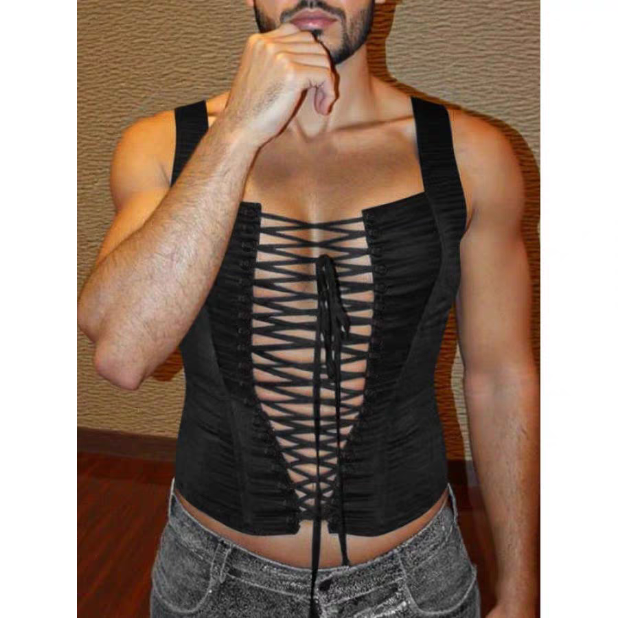 Men Tight Fitting Drawstring Design Sleeveless Tank Tops - SBS046