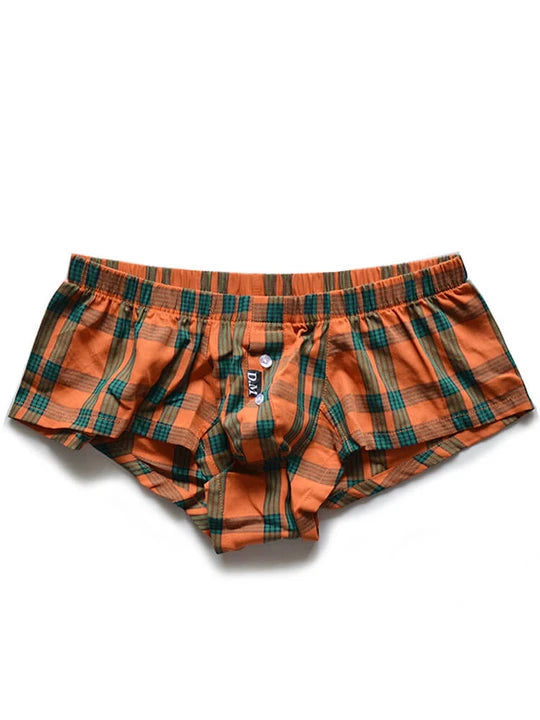 Men's Low-Rise Plaid Simple Home Boxer Briefs - PJK042