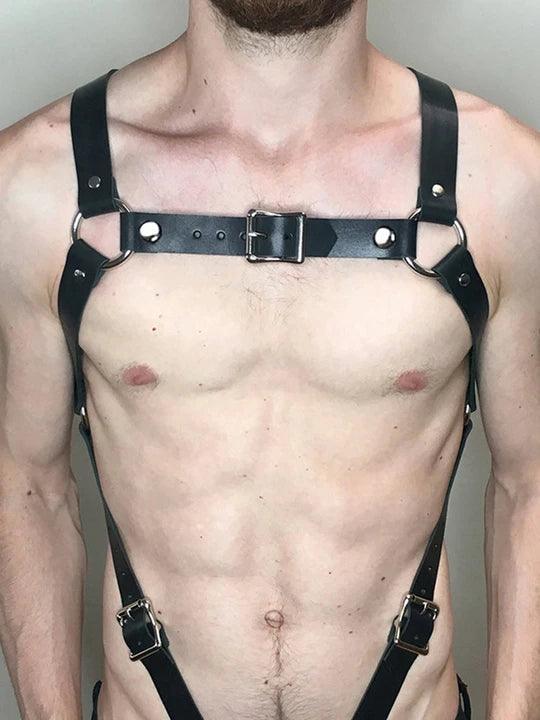 Men's Leather Harness Wearing Suit Adjustable Chest Harness - KB001