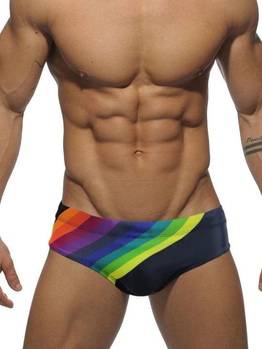 Men's Rainbow Print Low Waist Triangle Swim Briefs - YK014 - YDressup