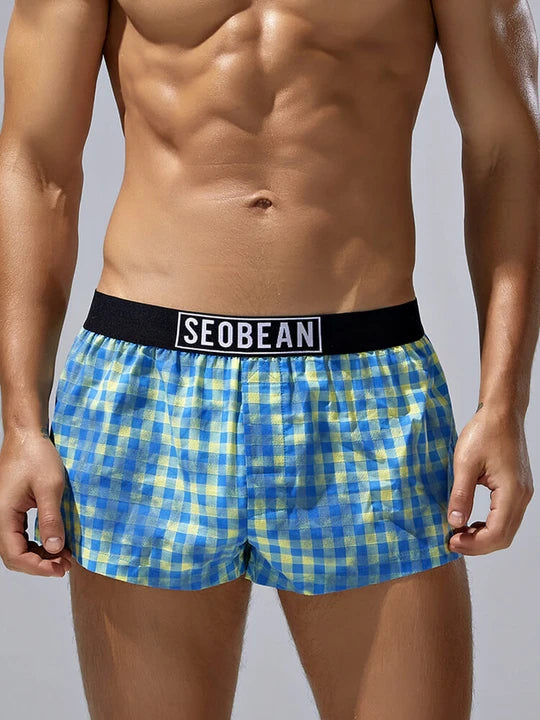 Men's Colorful Check Cotton Boxer Briefs - PJK016 - YDressup