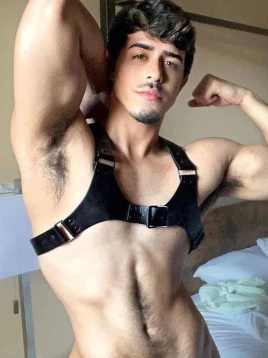 D.M Men's Leather Adjustable Sexy Chest Harness-Black - KB010