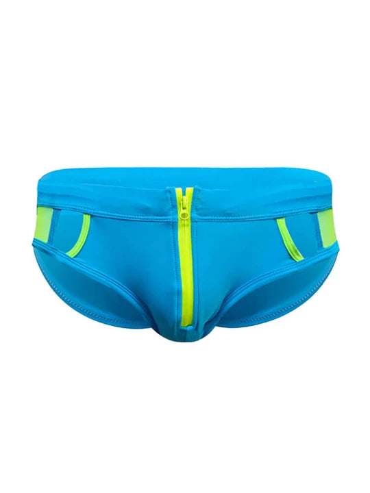 Men's Sexy Mesh Hollow Front Zipper Swim Briefs - YK058 - YDressup