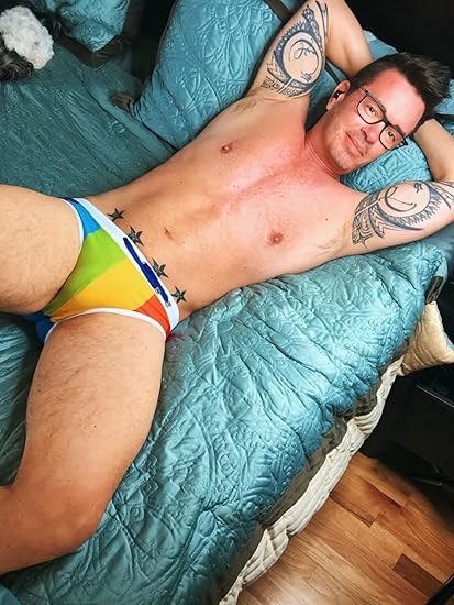Men's Rainbow Color-Blocked Enhancing Low Rise Swim Briefs - YK067