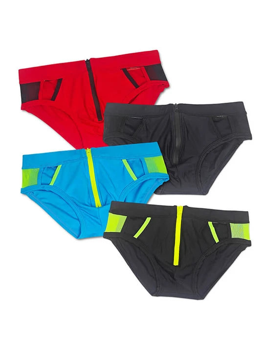 Men's Sexy Mesh Hollow Front Zipper Swim Briefs - YK058 - YDressup