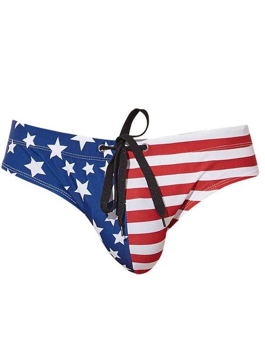 Men's American Flag Print Swim Briefs - YK012