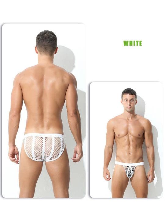 Men's Hollow Out High Rise Breathable Polyester Briefs - SJK024 - YDressup
