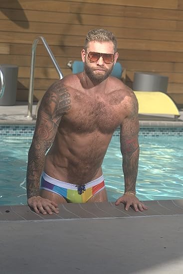 Men's Rainbow Color-Blocked Enhancing Low Rise Swim Briefs - YK067