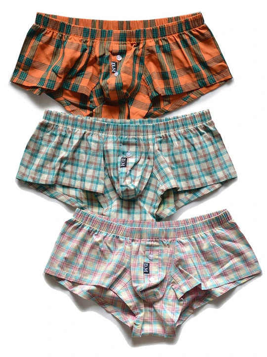 Men's Low-Rise Plaid Simple Home Boxer Briefs - PJK042