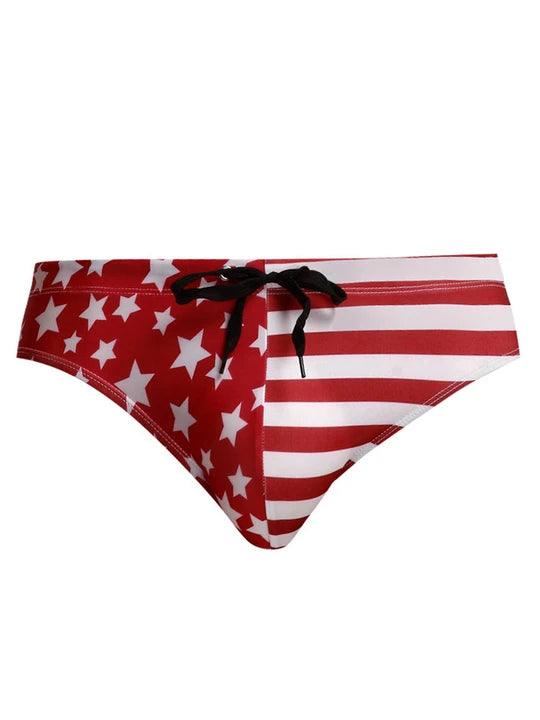 Men's American Flag Print Swim Briefs - YK012 - YDressup