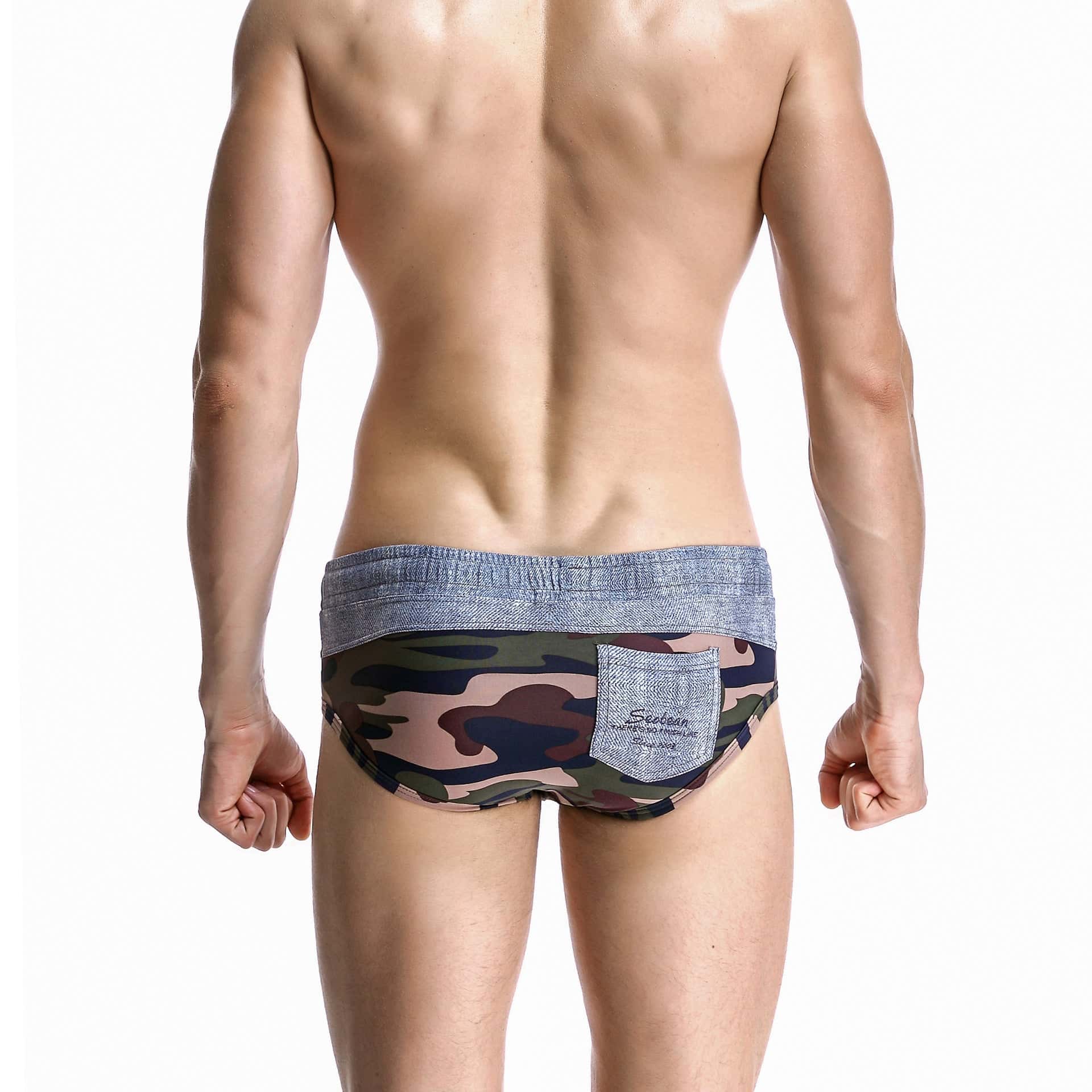 Men's Wide Gray Band Swim Briefs - YK044 - YDressup