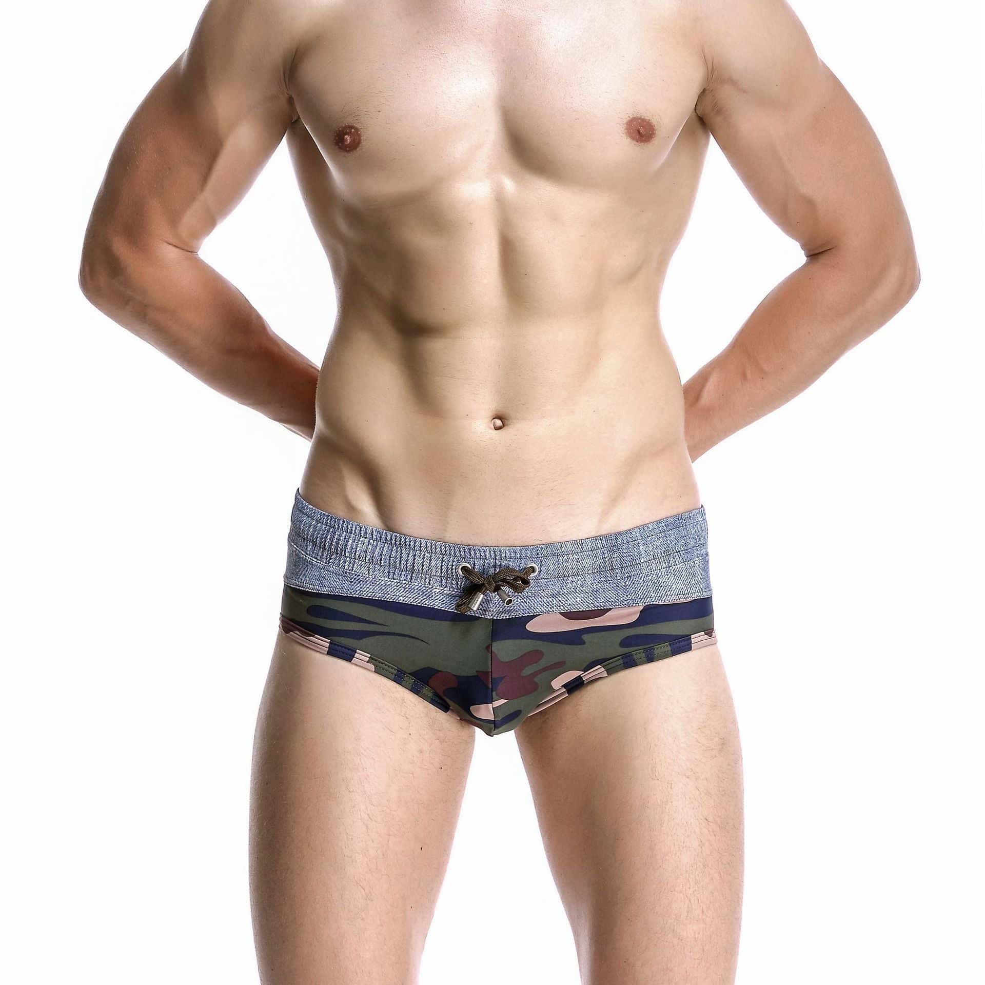 Men's Wide Gray Band Swim Briefs - YK044 - YDressup