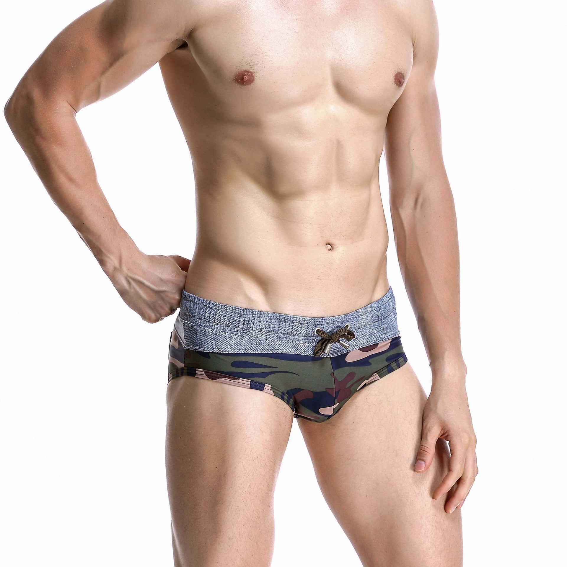 Men's Wide Gray Band Swim Briefs - YK044 - YDressup