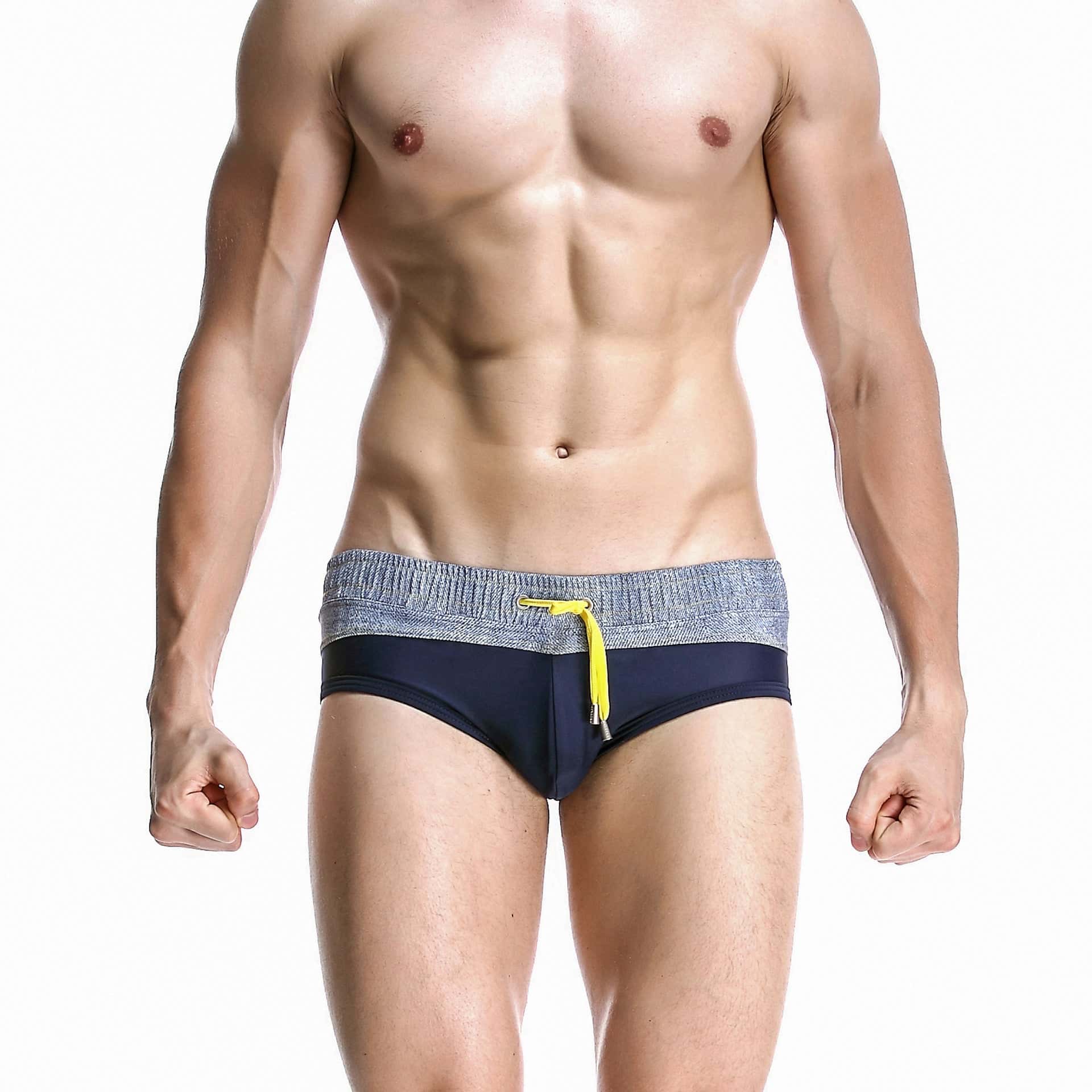 Men's Wide Gray Band Swim Briefs - YK044 - YDressup