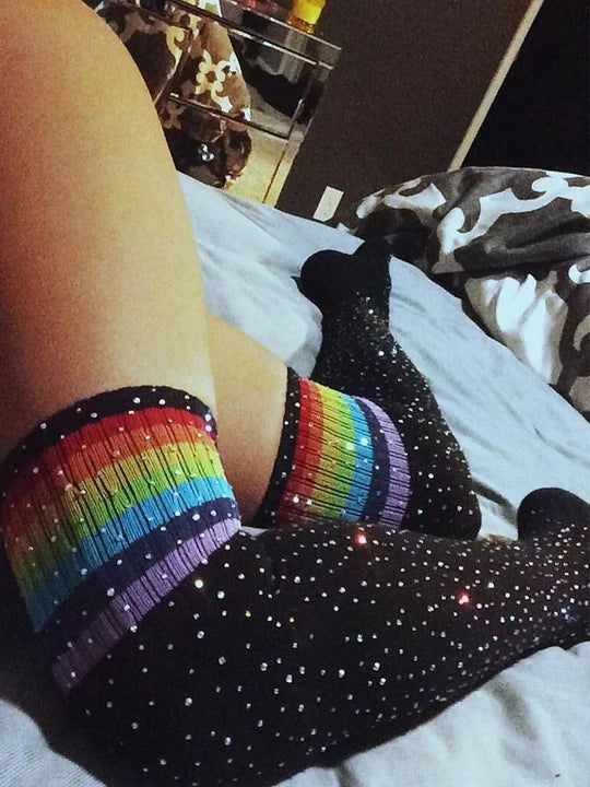Sexy Striped Rhinestone Knee-High Socks - WZ015