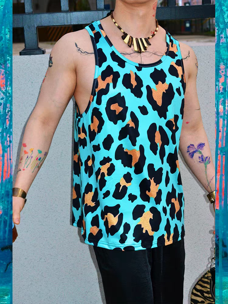Hip Hop American Street Style Loose Casual Printed Leopard Print Sports Tank Top - SBS067