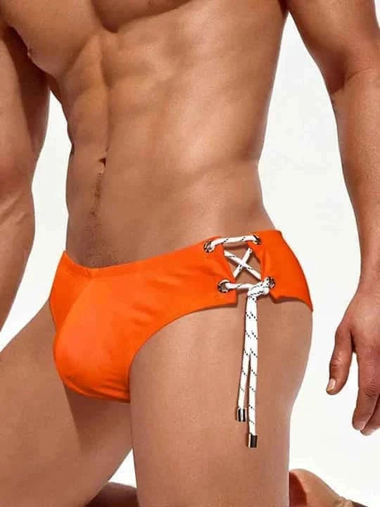 Men's Single Side Tether Low Rise Swim Briefs - YK035 - YDressup