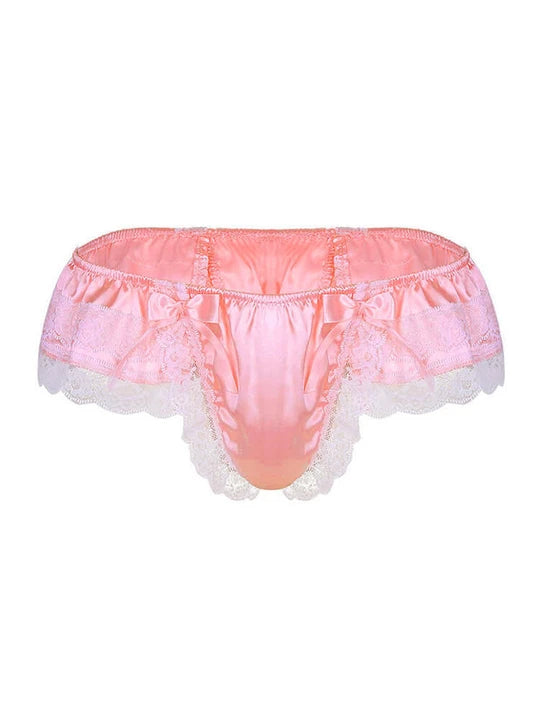 Men's Open Hip Lace Bow Spandex Thong - SJK017