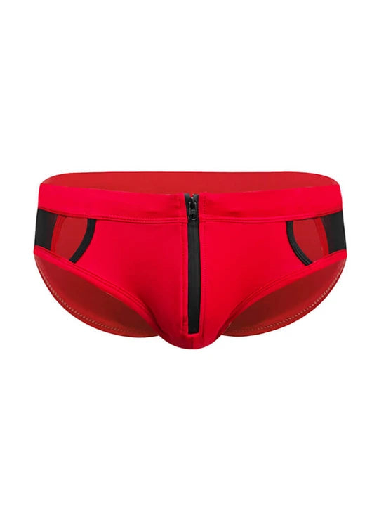Men's Sexy Mesh Hollow Front Zipper Swim Briefs - YK058 - YDressup