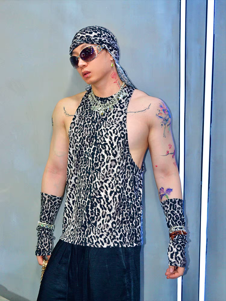 Cotton Blend Sexy Leopard Print Workout Vest - SBS064