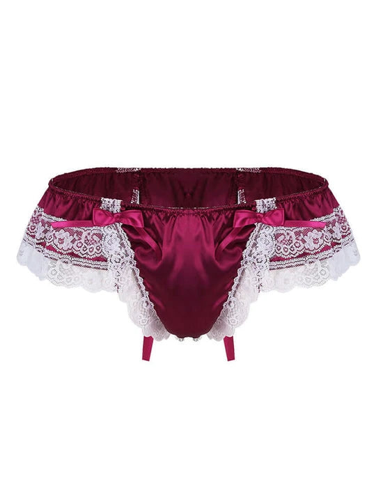 Men's Open Hip Lace Bow Spandex Thong - SJK017