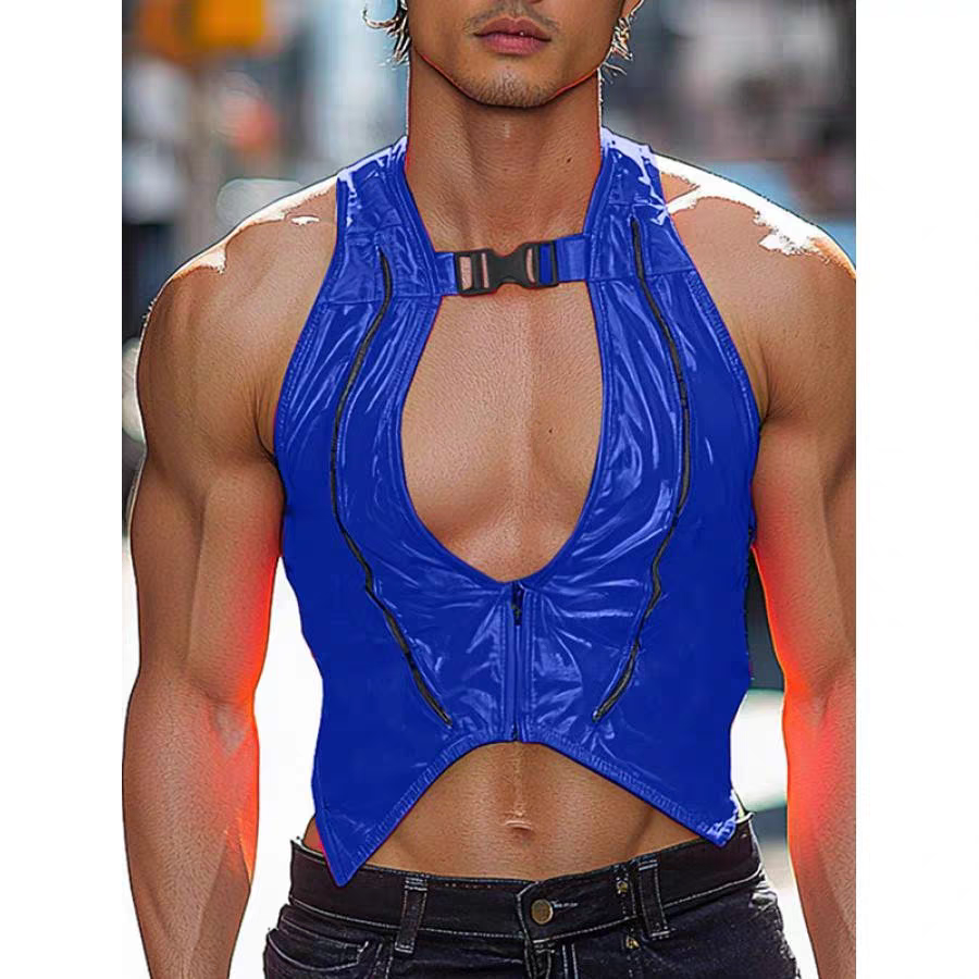 Sexy Men's Deconstruct Hollow Backpack Buckle Vests Tank Tops - SBS044