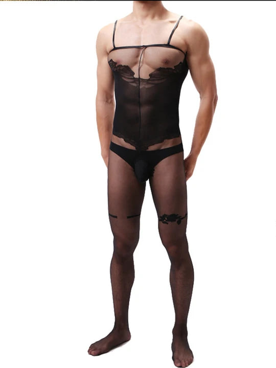 Men's Camisole Jacquard Silky One Piece Stockings - LTW017 - YDressup