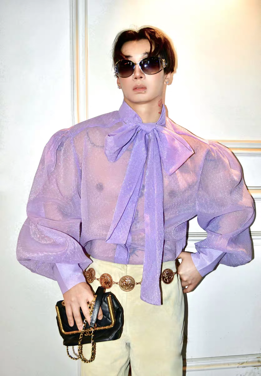 Luxurious Vintage Sexy Tie Bow Sheer Bubble Court Shiny Tulle Shirt - SBS072