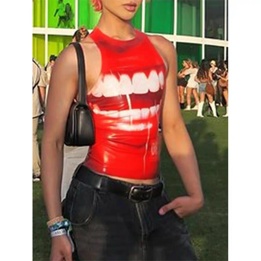 Stylish Funny Mouth Printed Vests Male Clubwear Sleeveless Tank Tops - SBS049