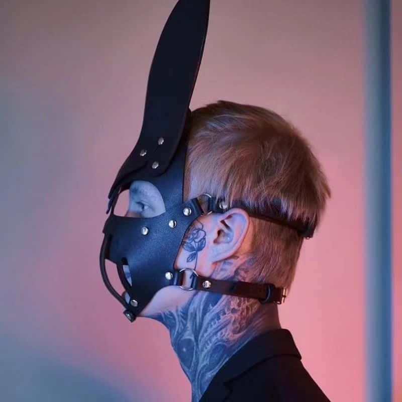 Black Leather Rabbit Ear Mask - PJ040