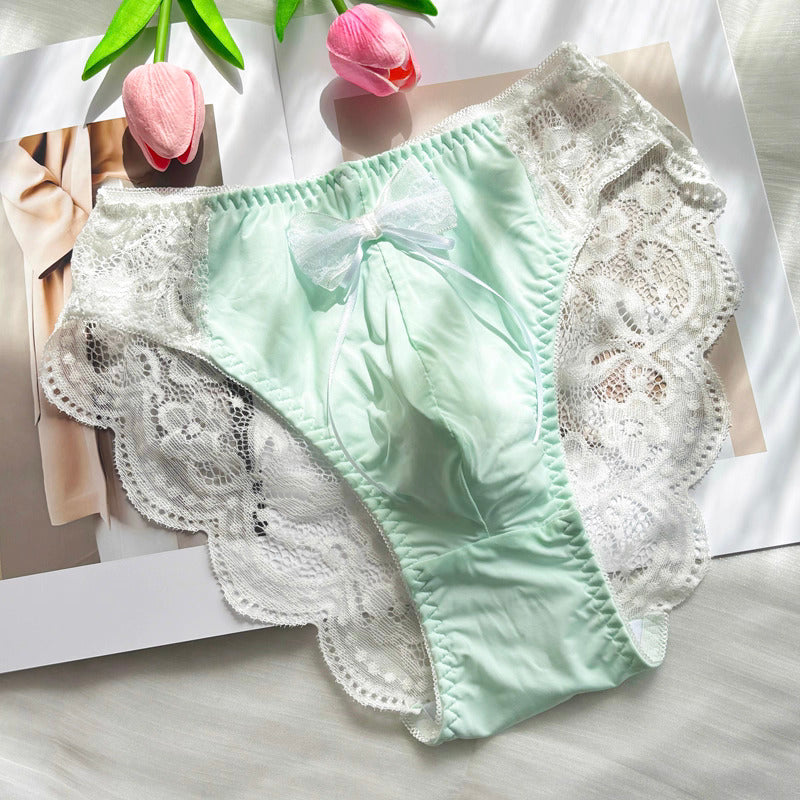 Femboy Lace Bow Triangle Panties with Pouch - FU014