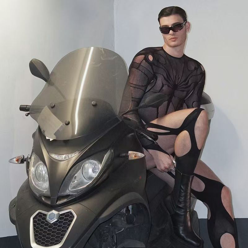 Men's Spider-Style Fishnet Crotchless Stocking - LTW023 - YDressup