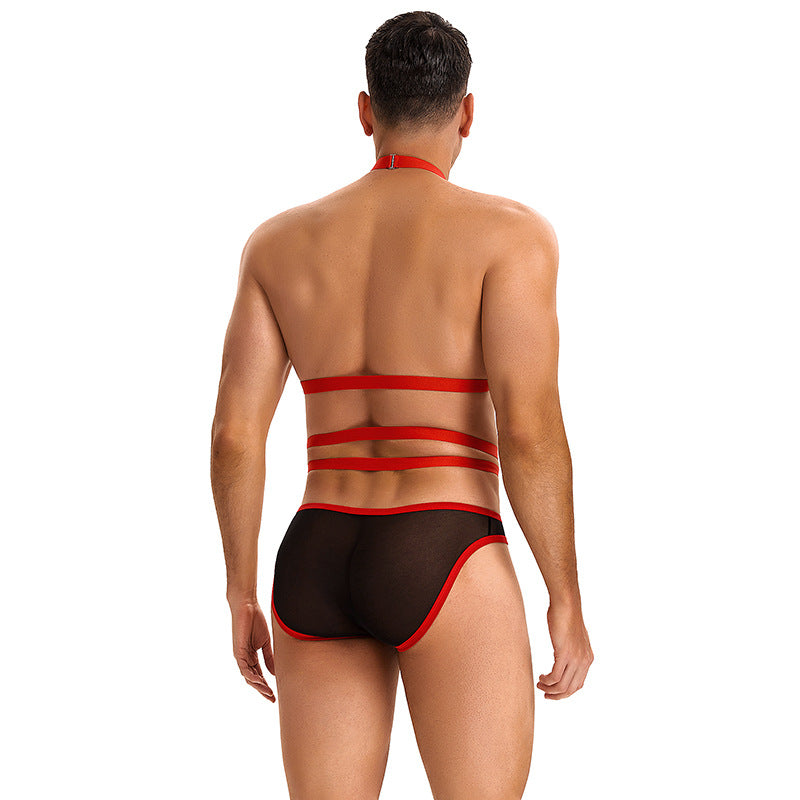 Men's Sexy Bondage U-Convex Pouch Briefs Bodysuit - KB054