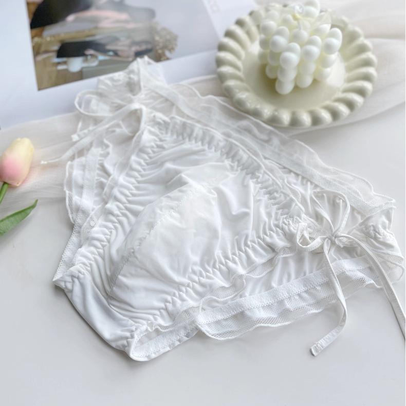 Femboy Satin Side-Tie Panties with Frilly Ruffles - FU004