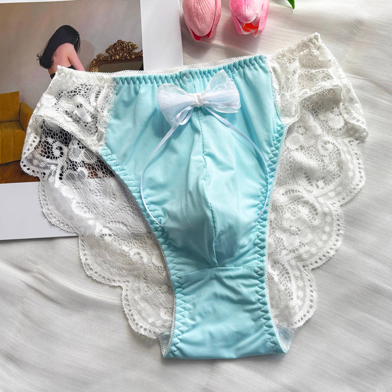 Femboy Lace Bow Triangle Panties with Pouch - FU014