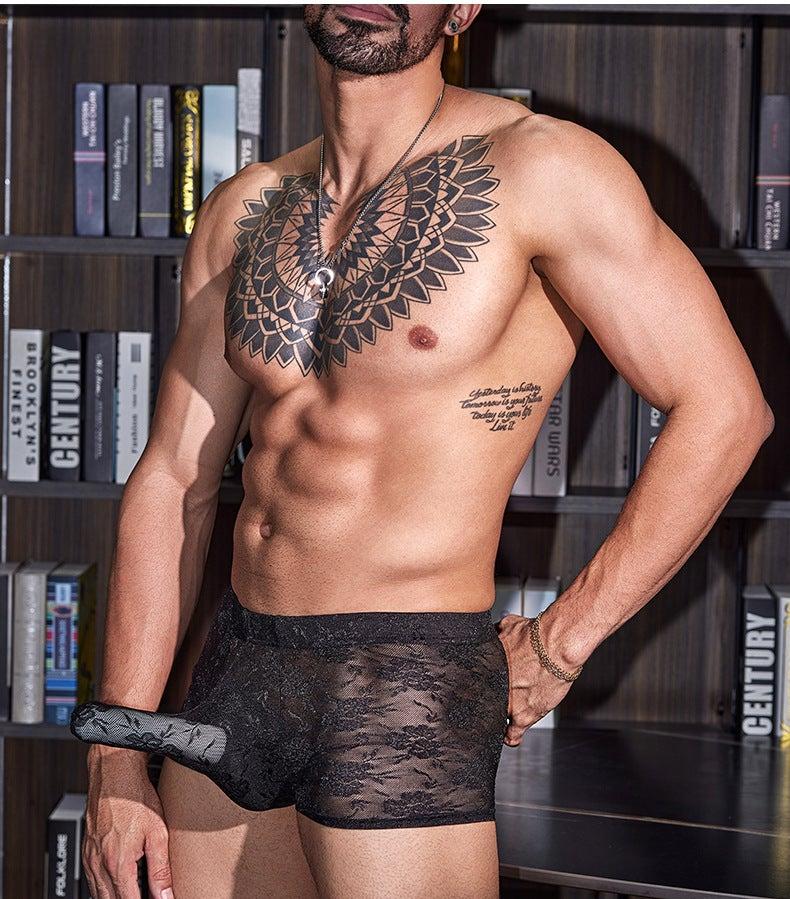 Men's Erotic Lace Back Ties Boxer Brief - PJK006 - YDressup